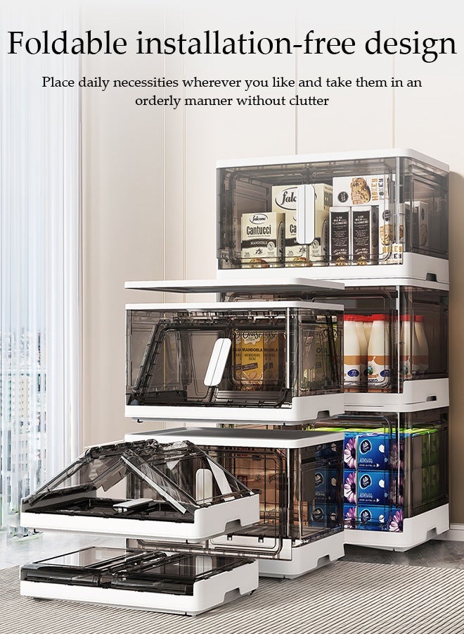 Spides 5 Tiers Foldable Storage Cabinet Multifunctional Double Door Stackable Plastic Storage Bins Cabinet with Wheels Large Capacity Thickened Multi-layer Storage Cabinet for Home, Office，Bedroom， Living Room， Study - Image 3